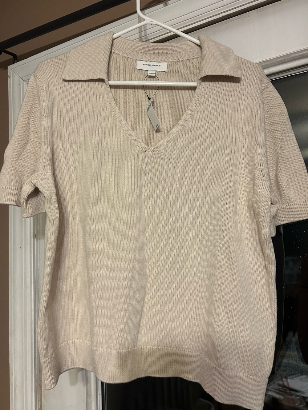 Banana Republic Cream Knit Polo Sweater
